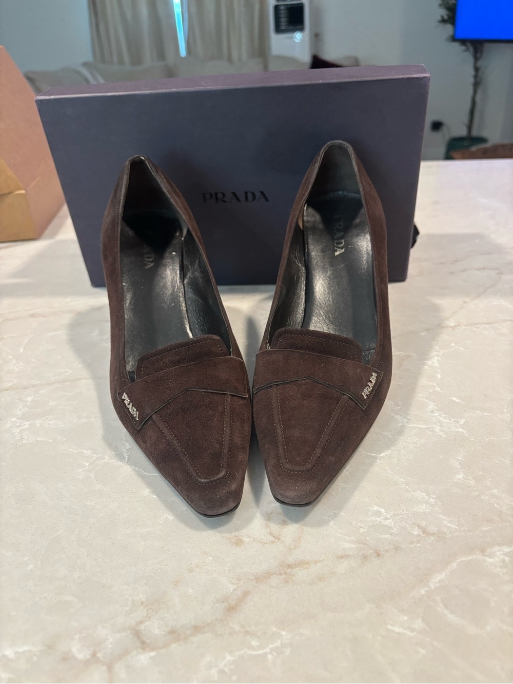 Prada Brown Suede Pointed Loafers